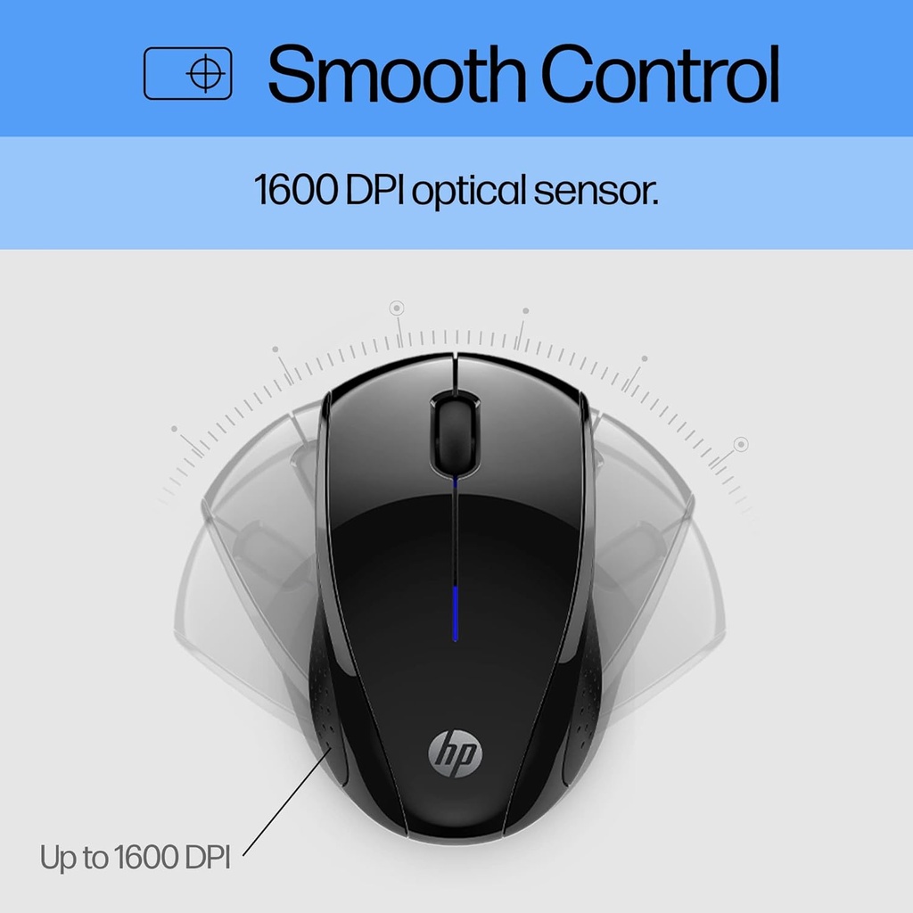 HP Ratón inalámbrico X3000 G3, negro, batería de 15 meses, empuñaduras laterales para control, apto para viajes, LED azul, potente sensor óptico de 1600 DPI, compatible con Wins PC/laptop, Mac,