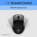 HP Ratón inalámbrico X3000 G3, negro, batería de 15 meses, empuñaduras laterales para control, apto para viajes, LED azul, potente sensor óptico de 1600 DPI, compatible con Wins PC/laptop, Mac,