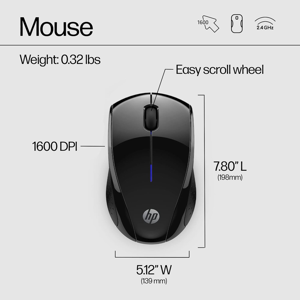 HP Ratón inalámbrico X3000 G3, negro, batería de 15 meses, empuñaduras laterales para control, apto para viajes, LED azul, potente sensor óptico de 1600 DPI, compatible con Wins PC/laptop, Mac,