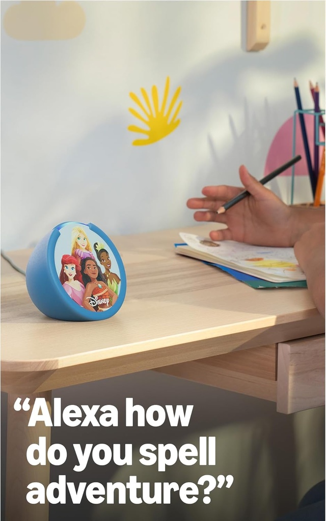Amazon Echo Pop Kids (modelo más reciente), Disfruta audiolibros apropiados para su edad, juegos interactivos y experiencias Alexa+ para crear y aprender, diseño Disney Princess Visita la tienda Echo y Alexa de Amazon 