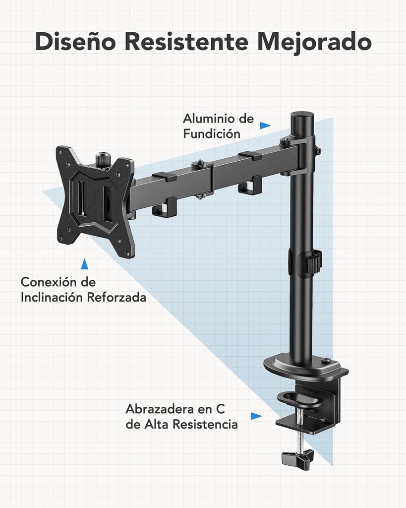 HUANUO Soporte para monitor único, brazo de monitor para monitores de 13"-32" de hasta 17.6 libras, soporte de monitor ajustable con altura máxima de 16", soporte de escritorio con abrazadera en C y