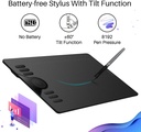 HUION Tableta de dibujo HS610 con lápiz óptico sin batería 8192 función de inclinación de presión