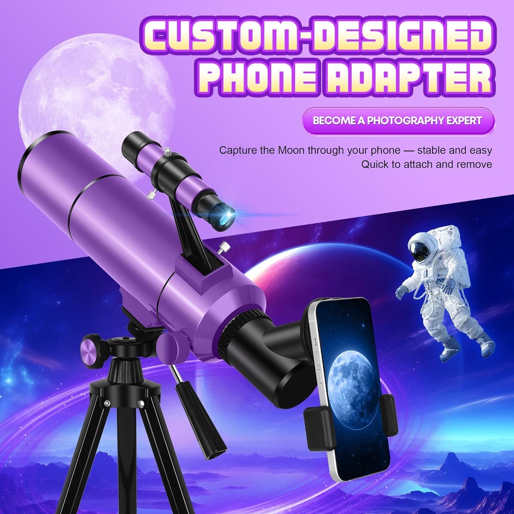 Telescopio para niños y adultos, 3.150 in de apertura, 19.685 in, telescopio astronómico profesional para adultos de alta potencia, telescopios de viaje portátiles para principiantes con trípode y adaptador, calcomanías, mochila 