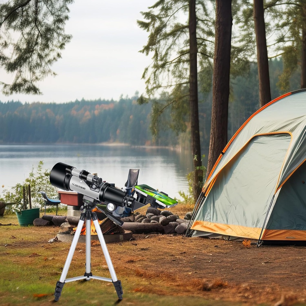 Telescopio para niños principiantes, apertura de 70 mm, telescopio refractor astronómico de 400 mm para adultos estudiantes - Telescopios de viaje con trípode, adaptador para teléfono (Plata) 