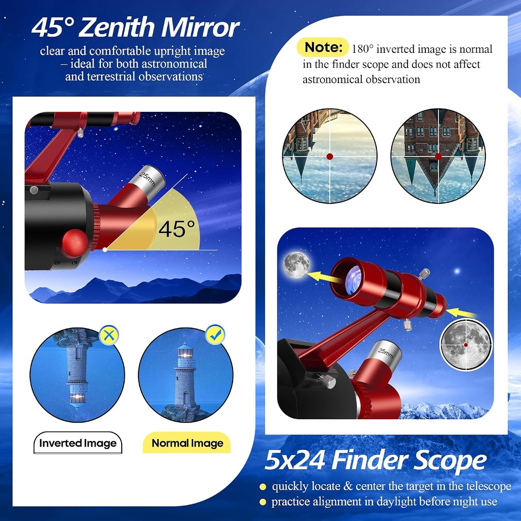 Telescopio para adultos de alta potencia, telescopio profesional de 90mm de apertura y 550mm para niños y principiantes con taburete plegable, trípode, adaptador para teléfono y bolsa de transporte 