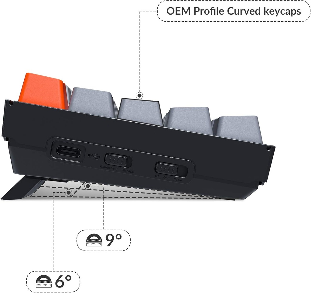 Keychron Teclado mecánico inalámbrico K6 Bluetooth 5.1 con interruptor rojo Keychron K Pro, retroiluminación LED, batería recargable, teclado compacto de 68 teclas compatible con Mac Windows