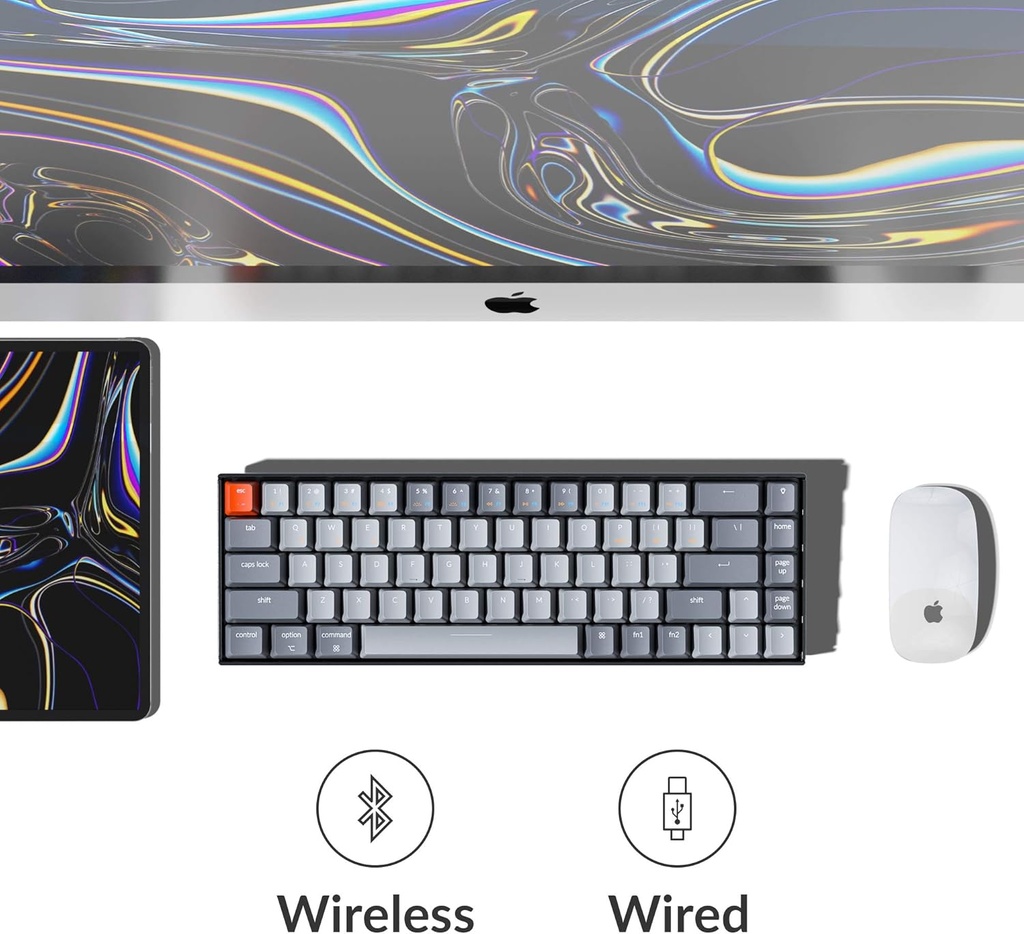 Keychron Teclado mecánico inalámbrico K6 Bluetooth 5.1 con interruptor rojo Keychron K Pro, retroiluminación LED, batería recargable, teclado compacto de 68 teclas compatible con Mac Windows