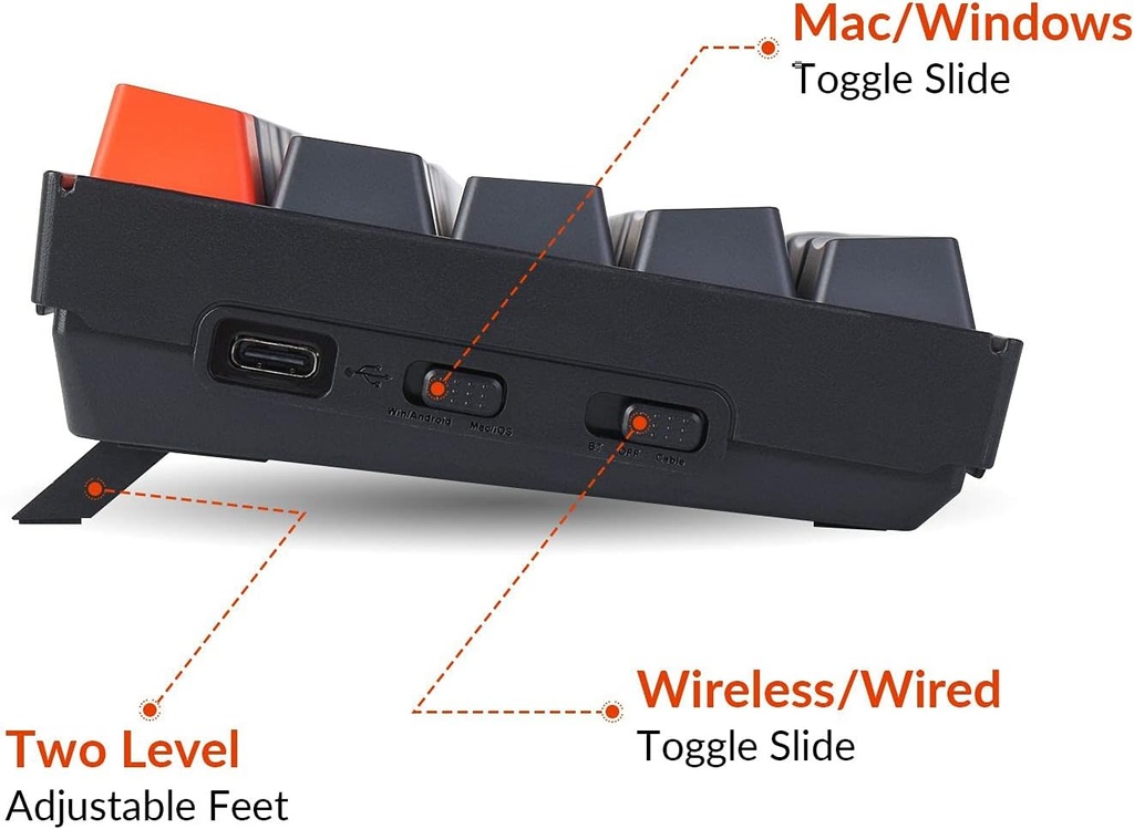 Keychron Teclado mecánico inalámbrico K6 Bluetooth 5.1 con interruptor rojo Keychron K Pro, retroiluminación LED, batería recargable, teclado compacto de 68 teclas compatible con Mac Windows