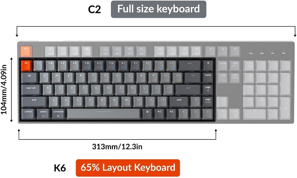 Keychron Teclado mecánico inalámbrico K6 Bluetooth 5.1 con interruptor rojo Keychron K Pro, retroiluminación LED, batería recargable, teclado compacto de 68 teclas compatible con Mac Windows