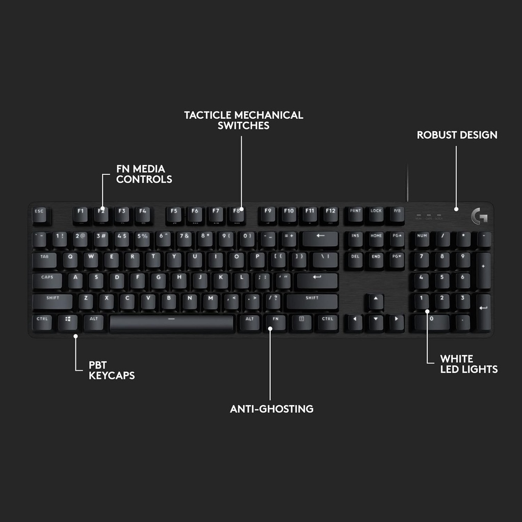 Logitech G 413 SE Teclado mecánico para juegos de tamaño completo, teclado retroiluminado con interruptores mecánicos táctiles, anti-fantasma, compatible con Windows, macOS, aluminio negro