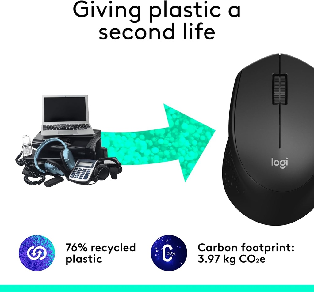 Logitech M330 Silent Plus, mouse inalámbrico grande, color negro, Negro