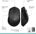 Logitech M330 Silent Plus, mouse inalámbrico grande, color negro, Negro