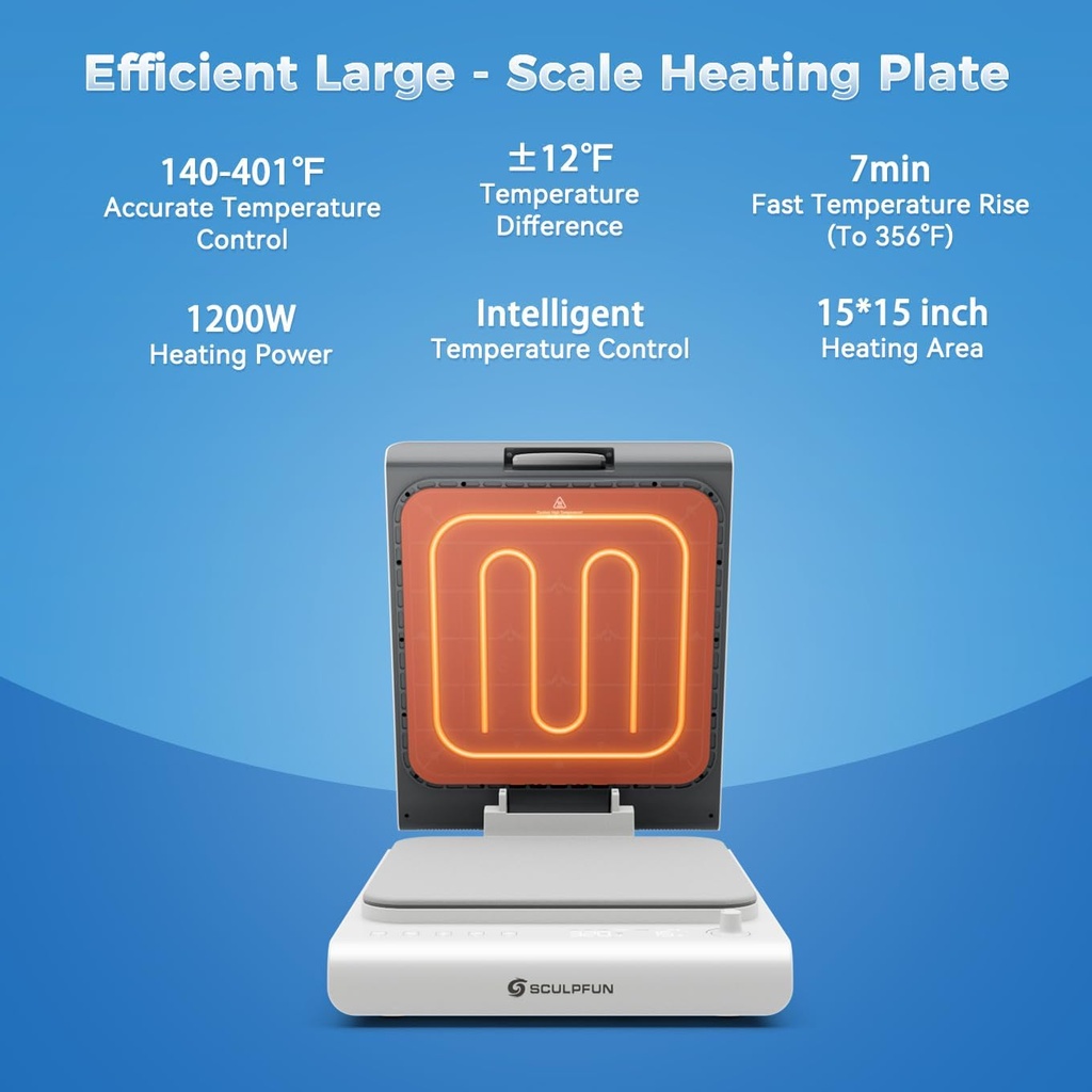 SCULPFUN H1 Máquina de prensa térmica automática para camisetas, 3 niveles de presión ascendente ajustable de hasta 176 libras, placa calefactora de 15 x 15 pulgadas, transferencia de calor para DTF, sublimación, vinilo, control de temperatura, panel táctil 