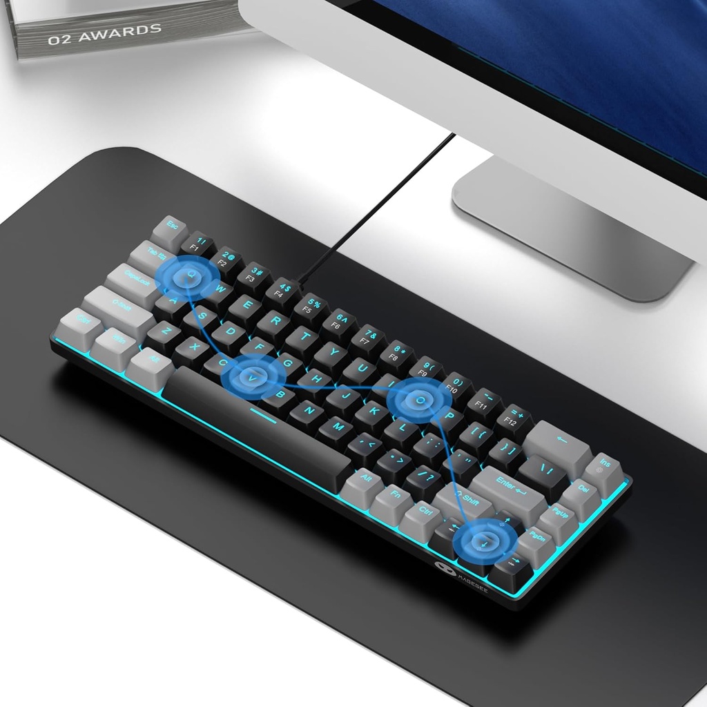 MageGee MK-Box - Teclado mecánico portátil 60% para juegos, retroiluminación LED, compacto, 68 teclas, mini teclado de oficina con cable con interruptor rojo para Windows portátil, PC, Mac, negro y