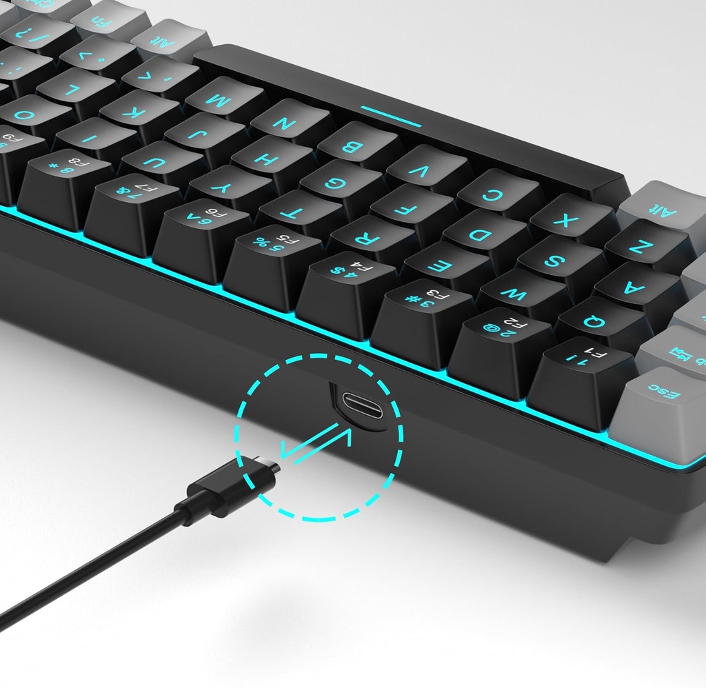 MageGee MK-Box - Teclado mecánico portátil 60% para juegos, retroiluminación LED, compacto, 68 teclas, mini teclado de oficina con cable con interruptor rojo para Windows portátil, PC, Mac, negro y