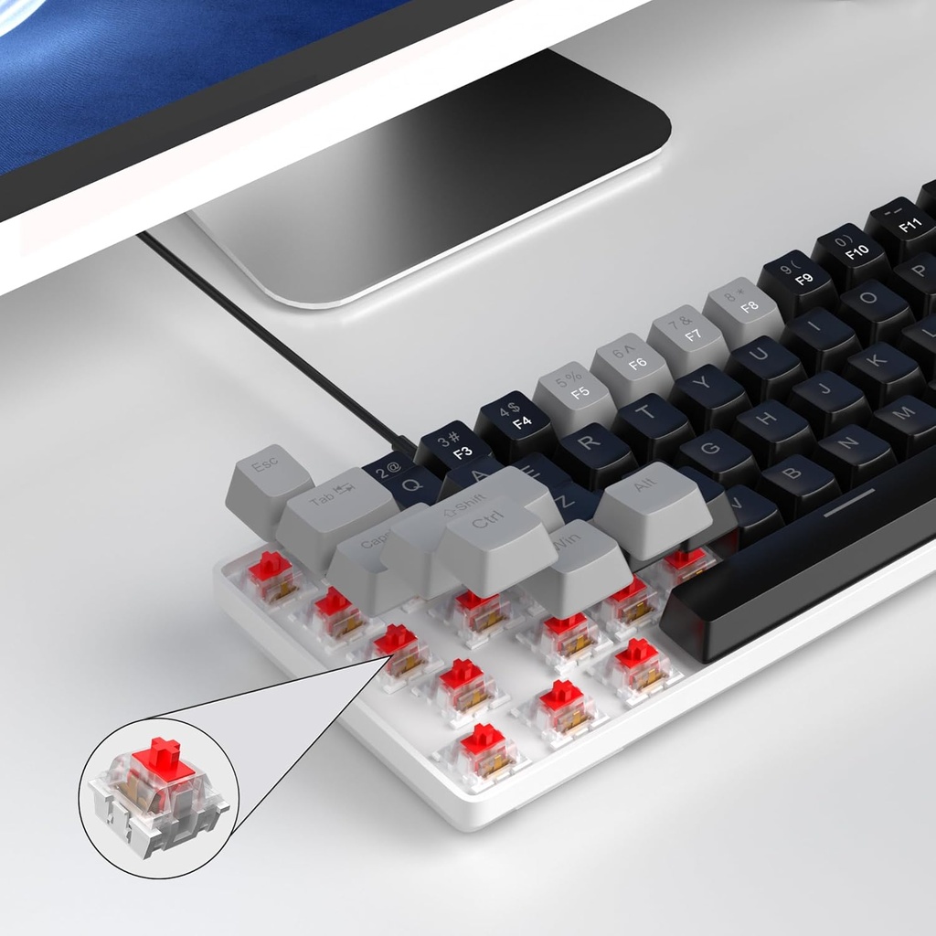 MageGee MK-Box - Teclado mecánico portátil 60% para juegos, retroiluminación LED, compacto, 68 teclas, mini teclado de oficina con cable con interruptor rojo para Windows portátil, PC, Mac, negro y