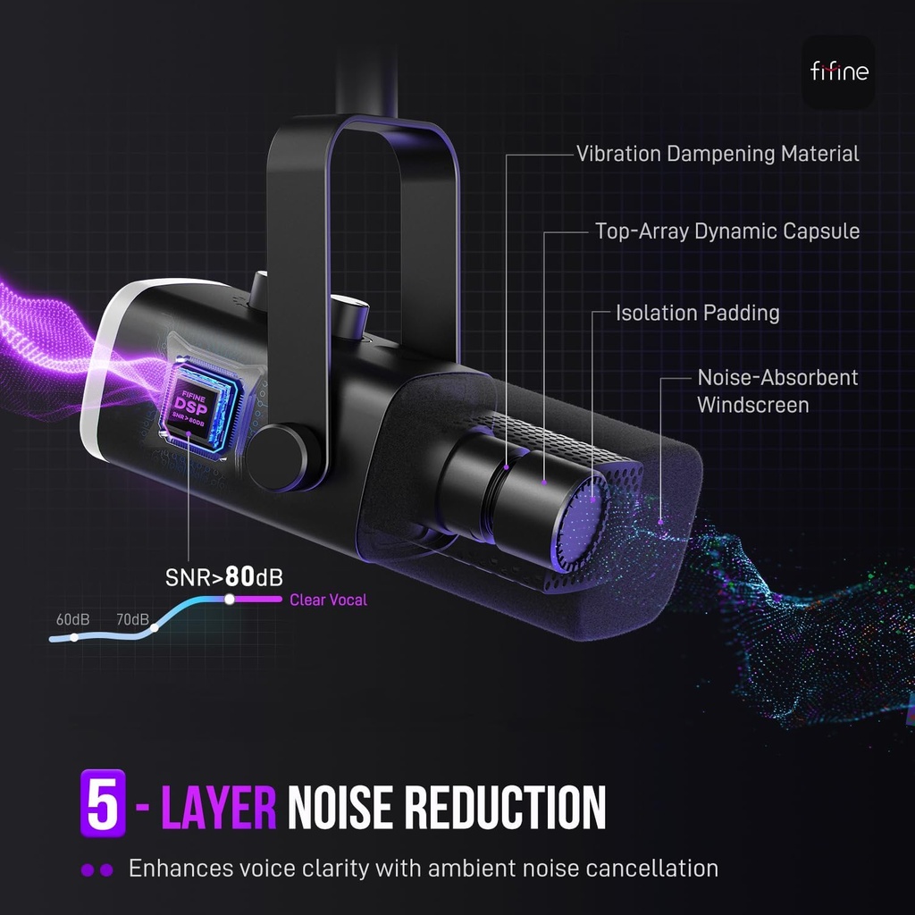 Microfono FIFINE AM8 Negro - Conexion XLR/USB - Iluminacion RGB - Con Conector para auriculares.