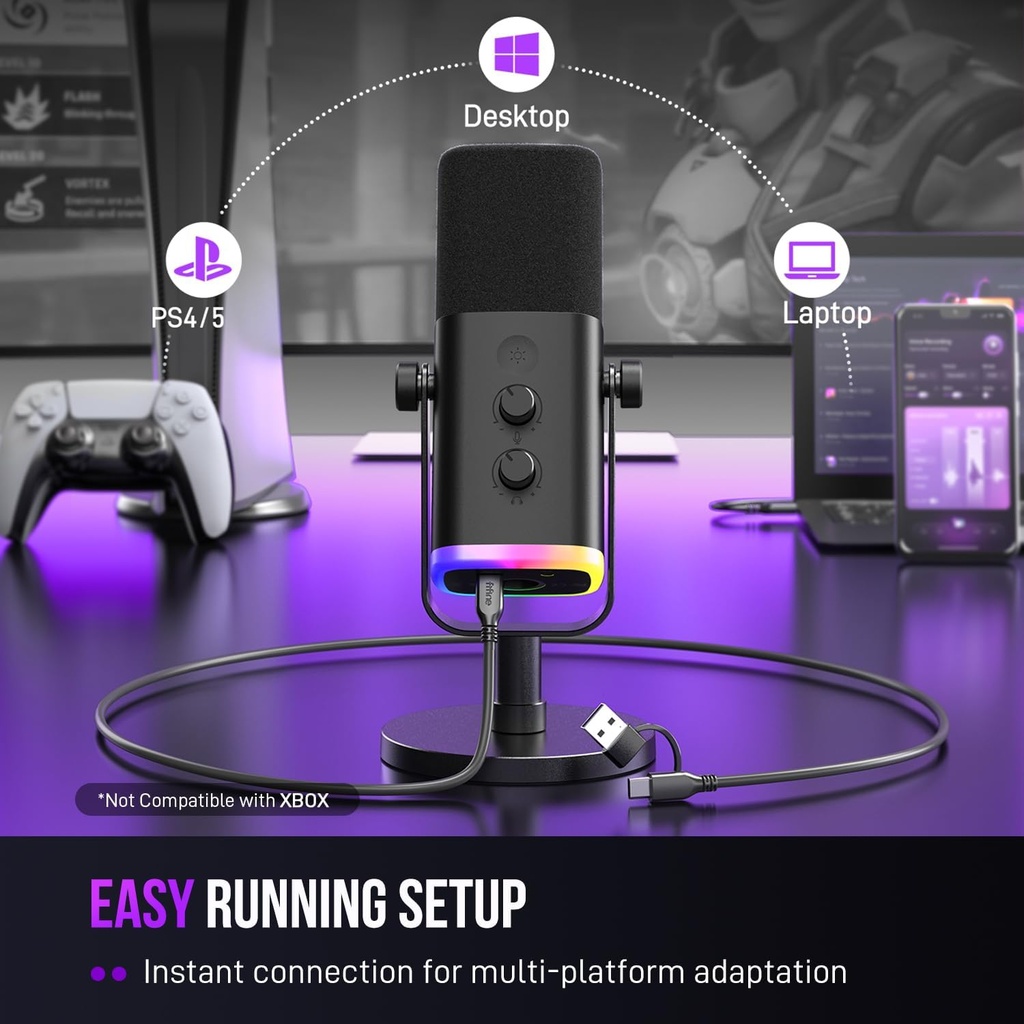 Microfono FIFINE AM8 Negro - Conexion XLR/USB - Iluminacion RGB - Con Conector para auriculares.