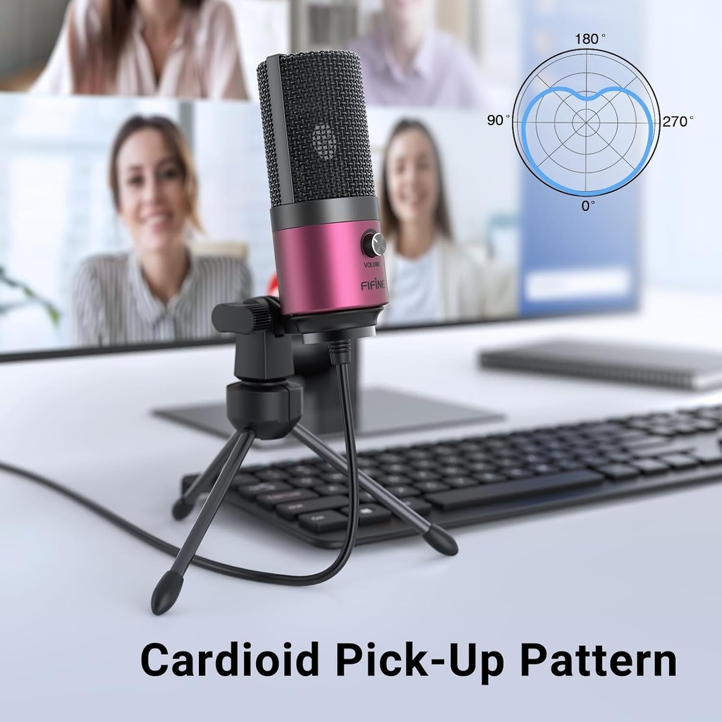 Microfono USB De Condensador FIFINE K669 - Cardioide Para PC, PS4, Mac - Para Streaming - Podcast - Twitch. (Pink)