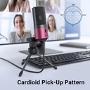 Microfono USB De Condensador FIFINE K669 - Cardioide Para PC, PS4, Mac - Para Streaming - Podcast - Twitch. (Pink)