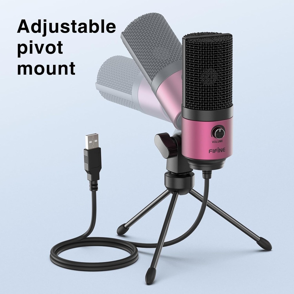 Microfono USB De Condensador FIFINE K669 - Cardioide Para PC, PS4, Mac - Para Streaming - Podcast - Twitch. (Pink)