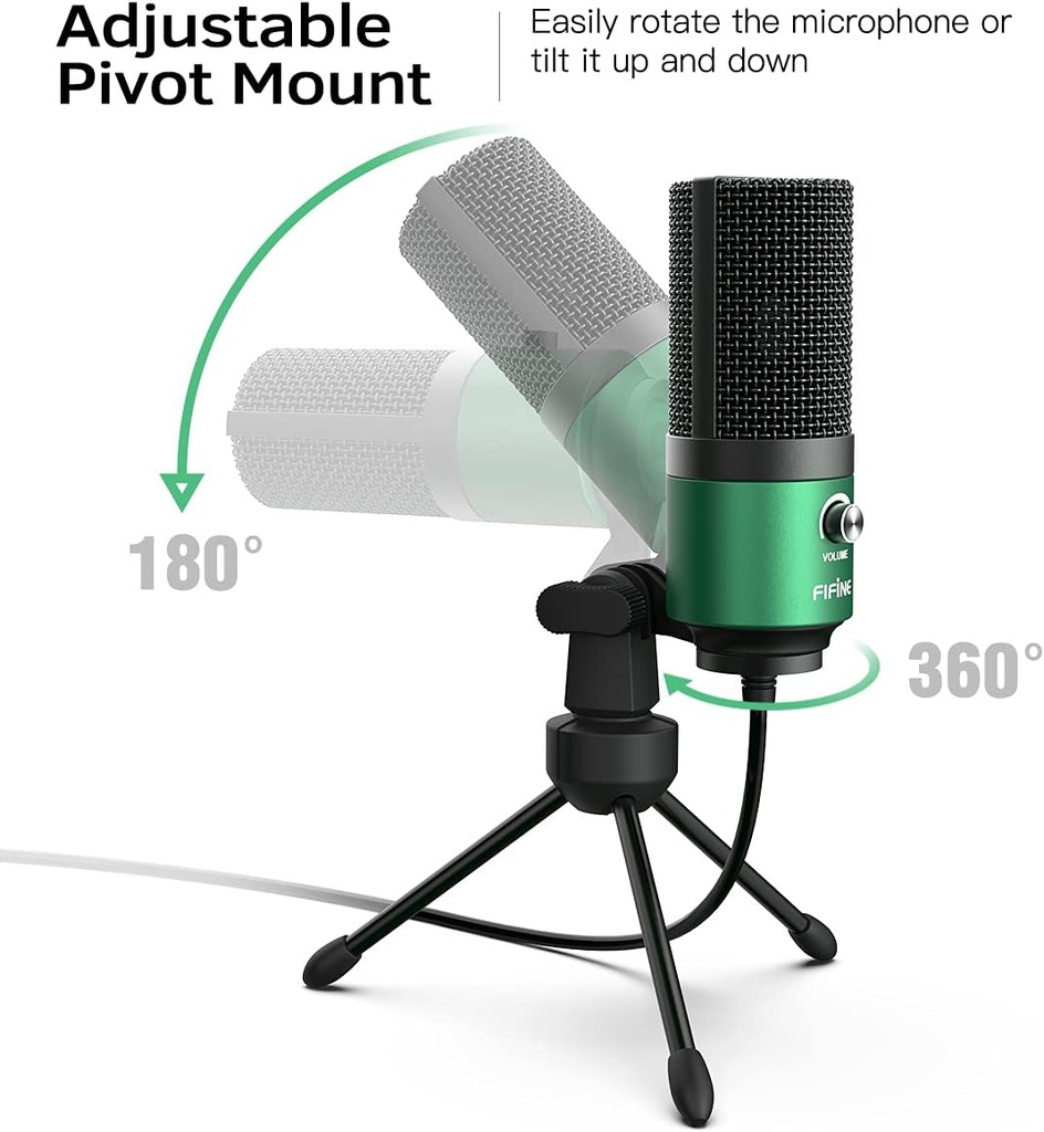 Microfono USB De Condensador FIFINE K669G - Cardioide Para PC, PS4, Mac - Para Streaming - Podcast - Twitch. (Green)