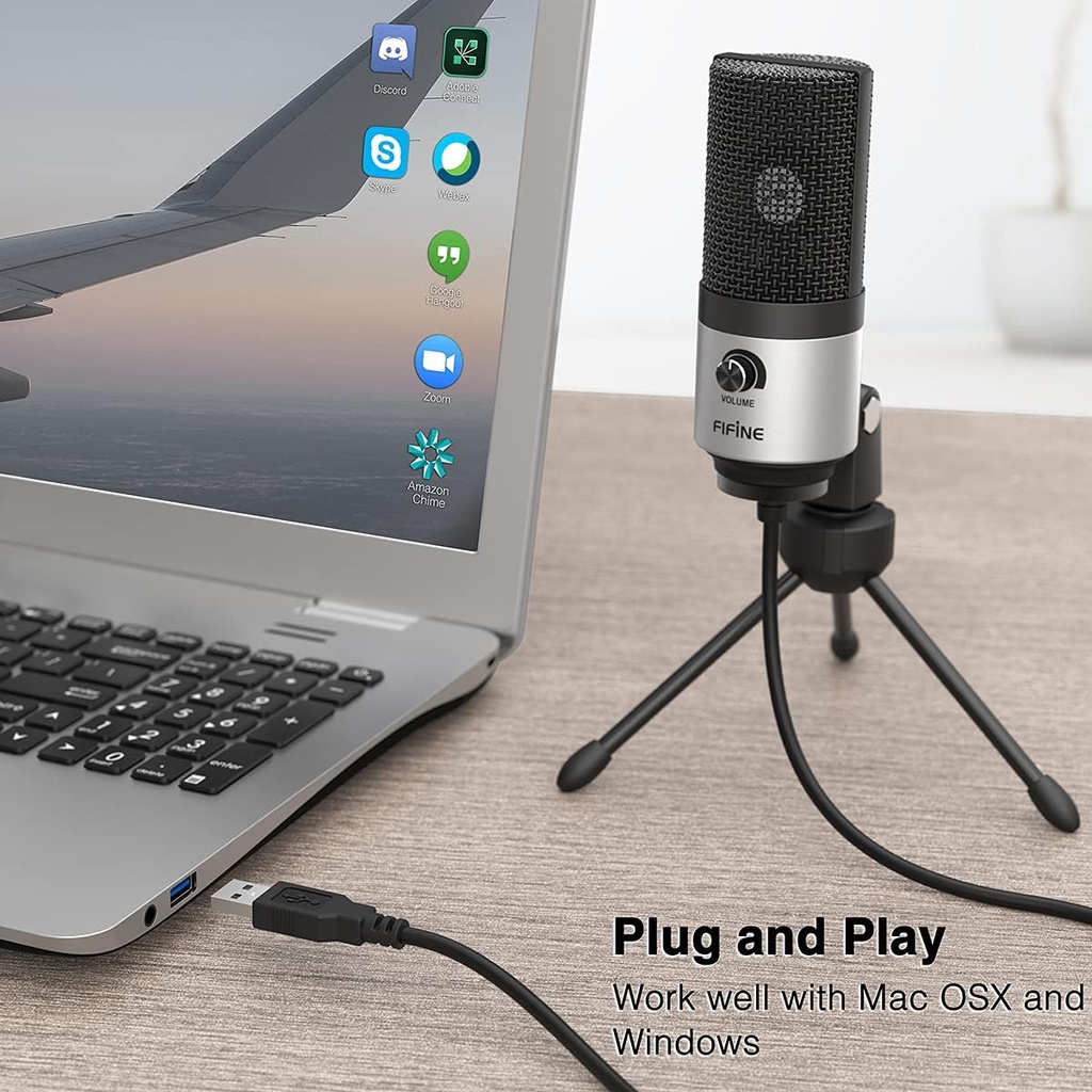 Microfono USB De Condensador FIFINE K669S - Cardioide Para PC, PS4, Mac - Para Streaming - Podcast - Twitch. (Silver)