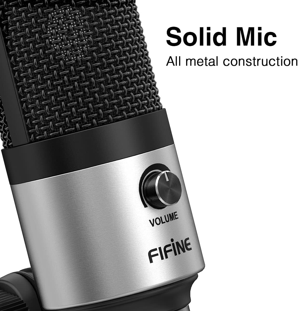 Microfono USB De Condensador FIFINE K669S - Cardioide Para PC, PS4, Mac - Para Streaming - Podcast - Twitch. (Silver)