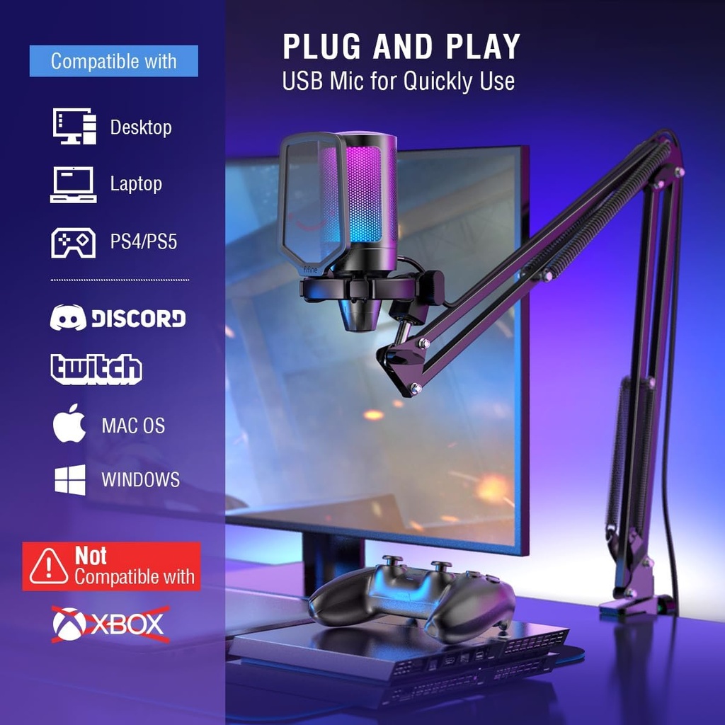Microfono USB FIFINE AMPLIGAME A6T RGB