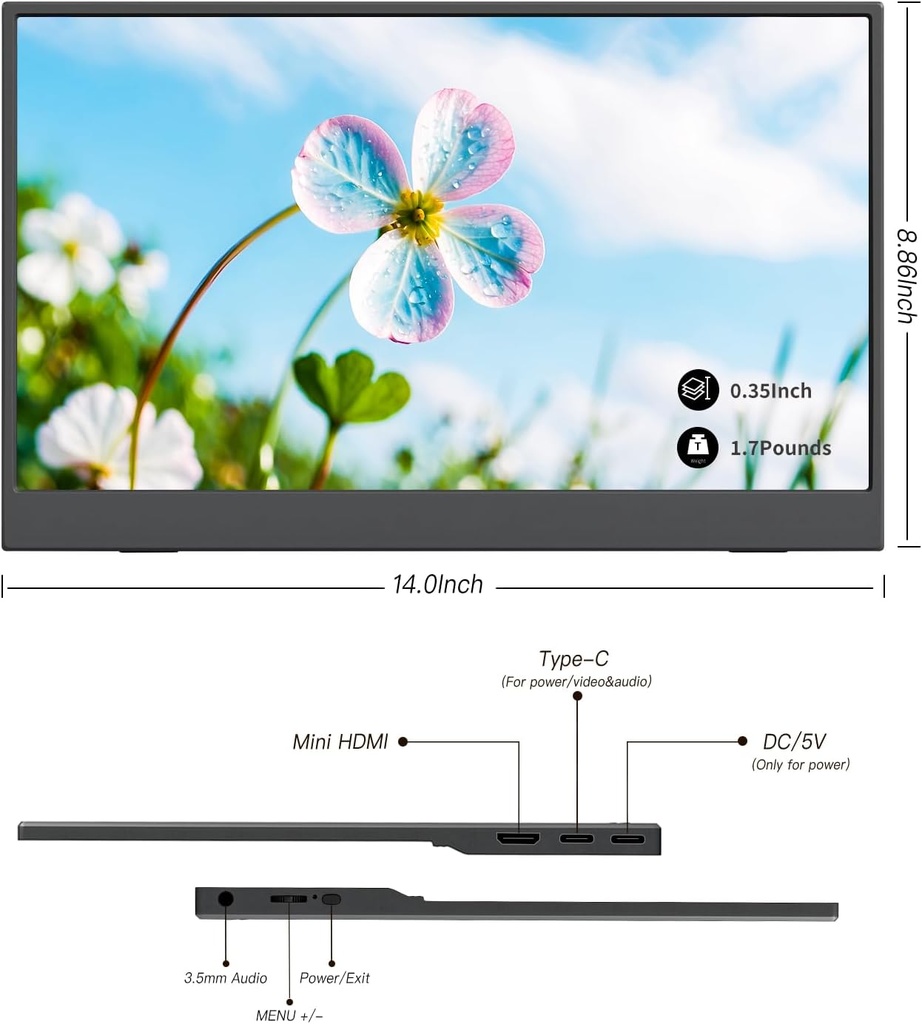 Monitor Portatil ReHisk - 15.6" Full HD IPS - HDMI & USB-C - HDR Ready