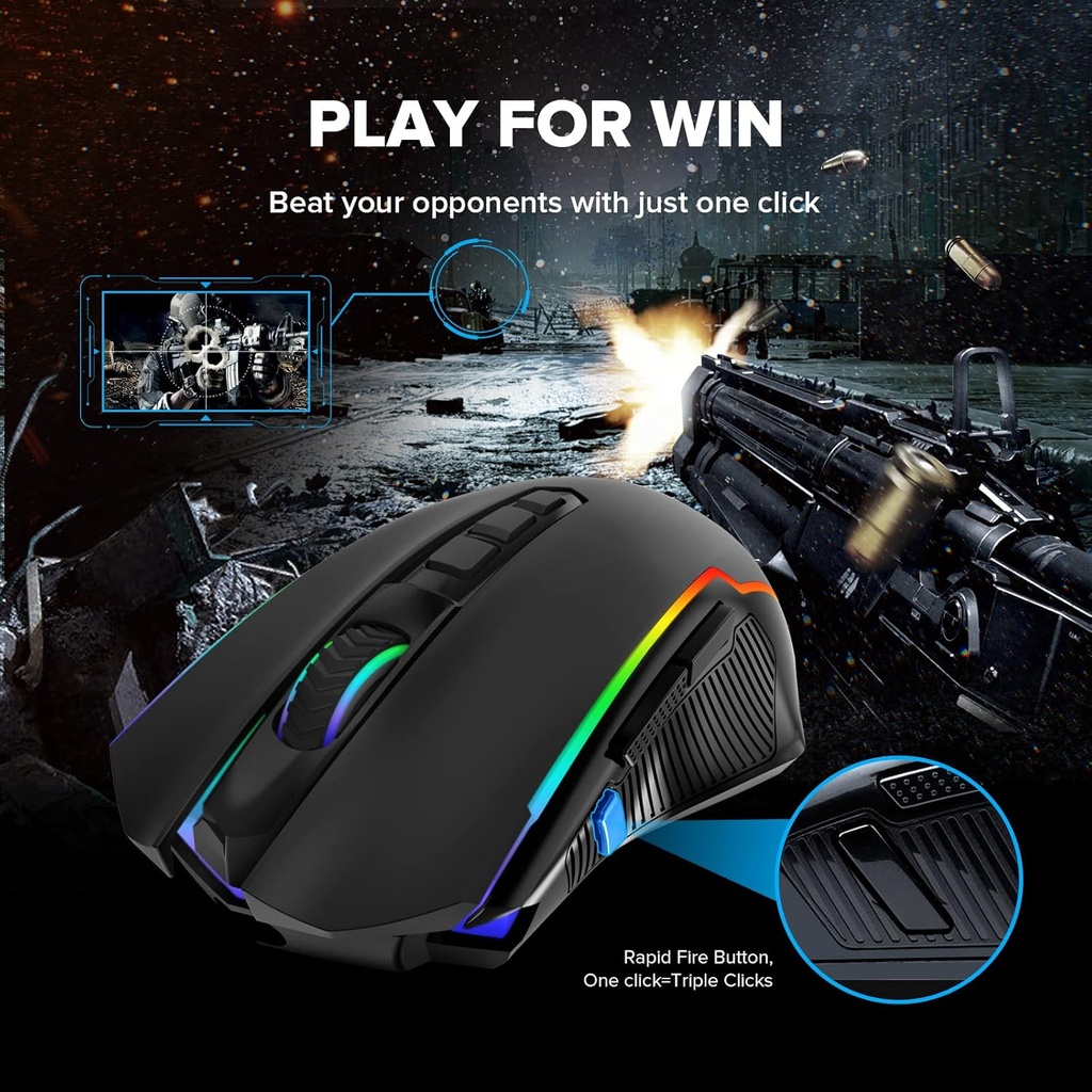 Mouse Gamer Redragon Ranger M910-K cableado - RGB, 8000 DPI ajustable, 9 botones macro programables y botón de fuego, software compatible con teclas DIY