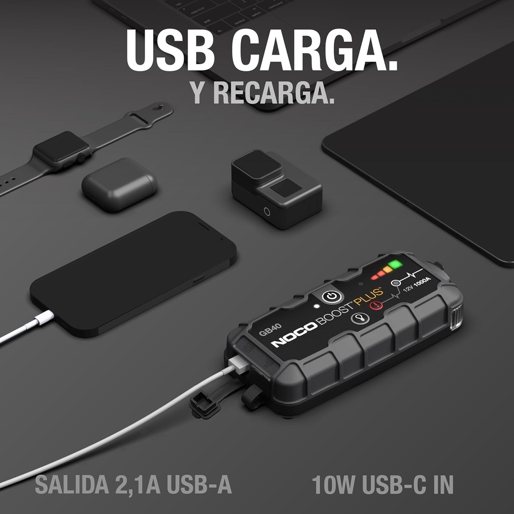 Noco Boost Sport - Arrancador de litio para motores de gasolina (12 V), ultraseguro, 1000 AMPs, Negro