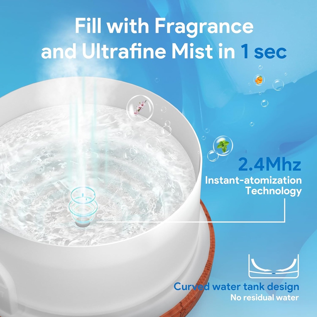 ASAKUKI - Difusor de aceites esenciales con control remoto, vaporizador humidificador ultrasónico, para aromaterapia, temporizador e interruptor de seguridad de apagado automático, marrón, 16.9 fl oz