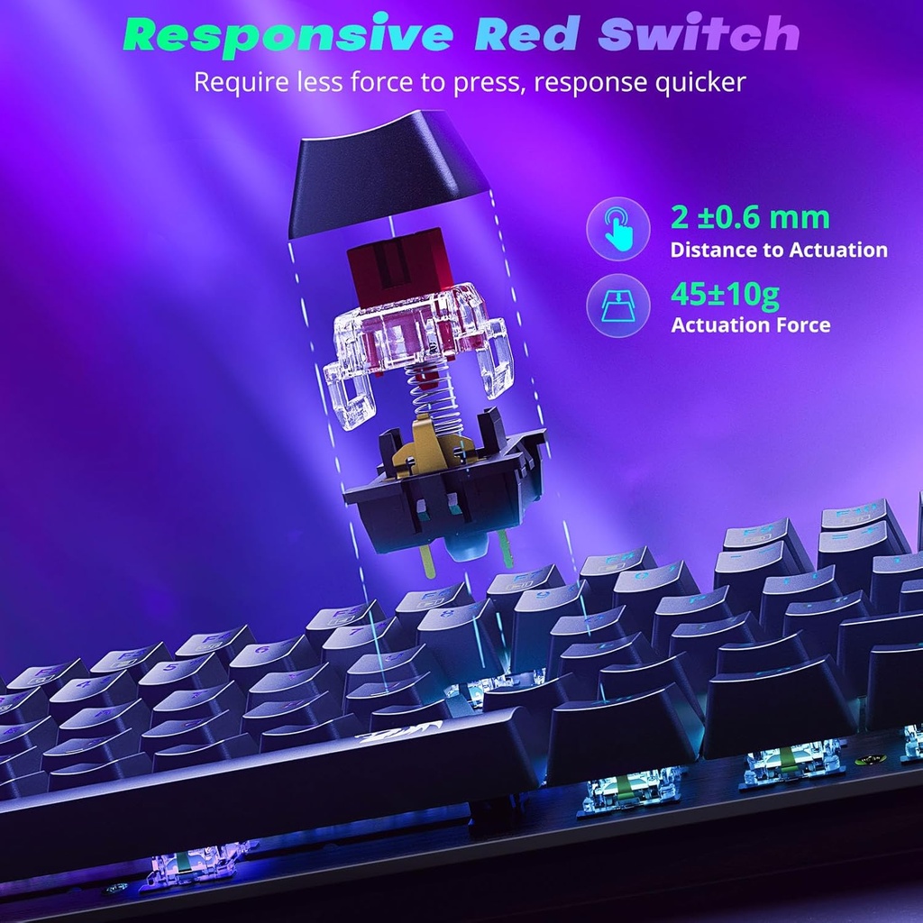 Redragon Teclado mecánico para juegos con cable, 11 modos retroiluminados programables, interruptor rojo (SINDRI)