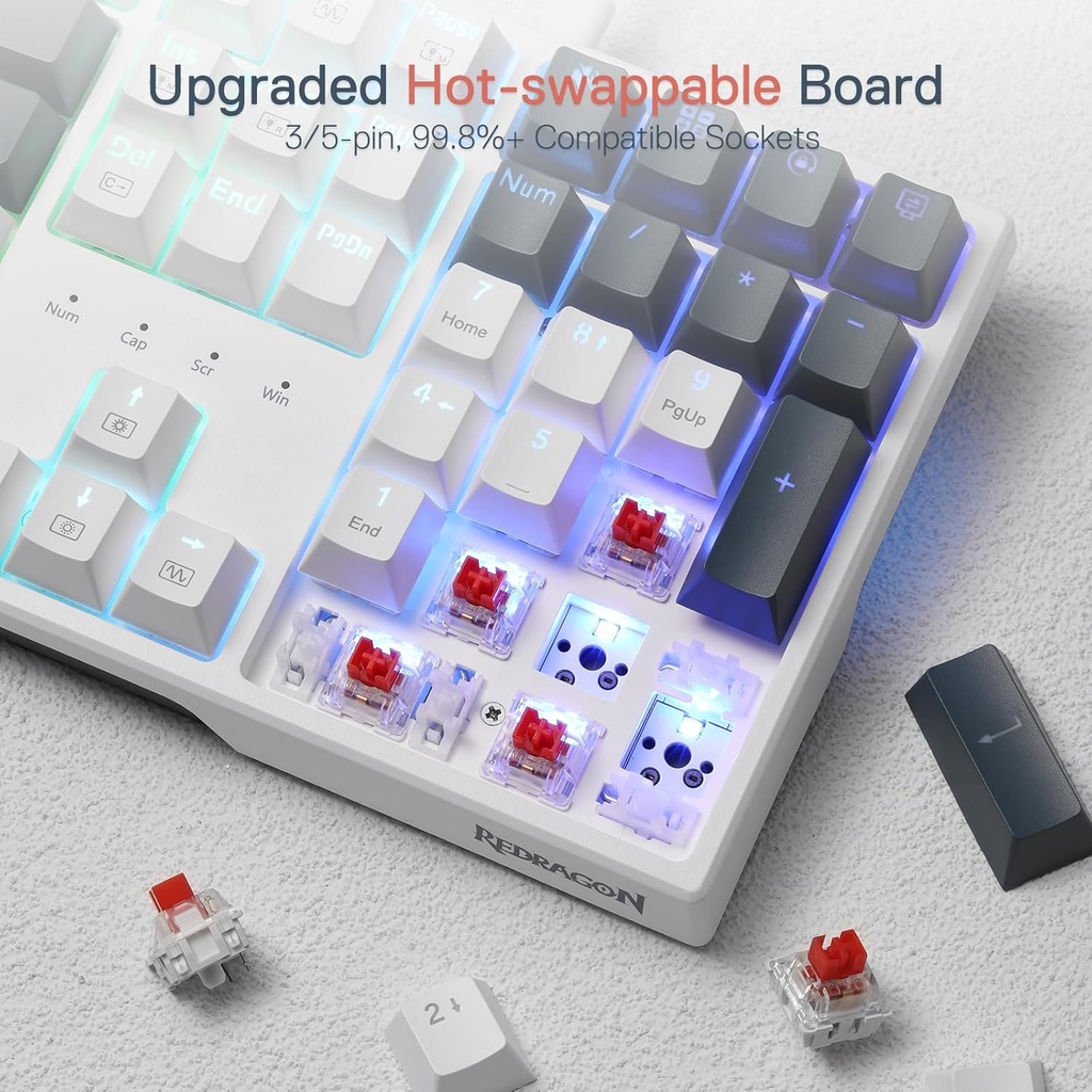 Redragon Teclado para juegos K668 RGB, teclado mecánico con cable de 108 teclas con 4 teclas de acceso rápido adicionales, espumas absorbentes de sonido, enchufe intercambiable en caliente mejorado, 2