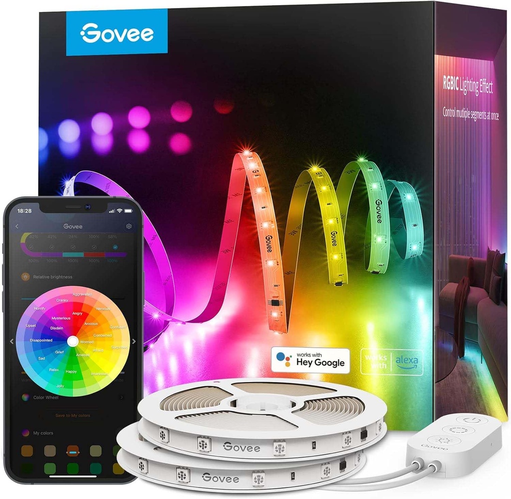 Govee Tira de luces LED RGBIC de 30 metros, luces LED inteligentes que funcionan con Alexa y Google Assistant