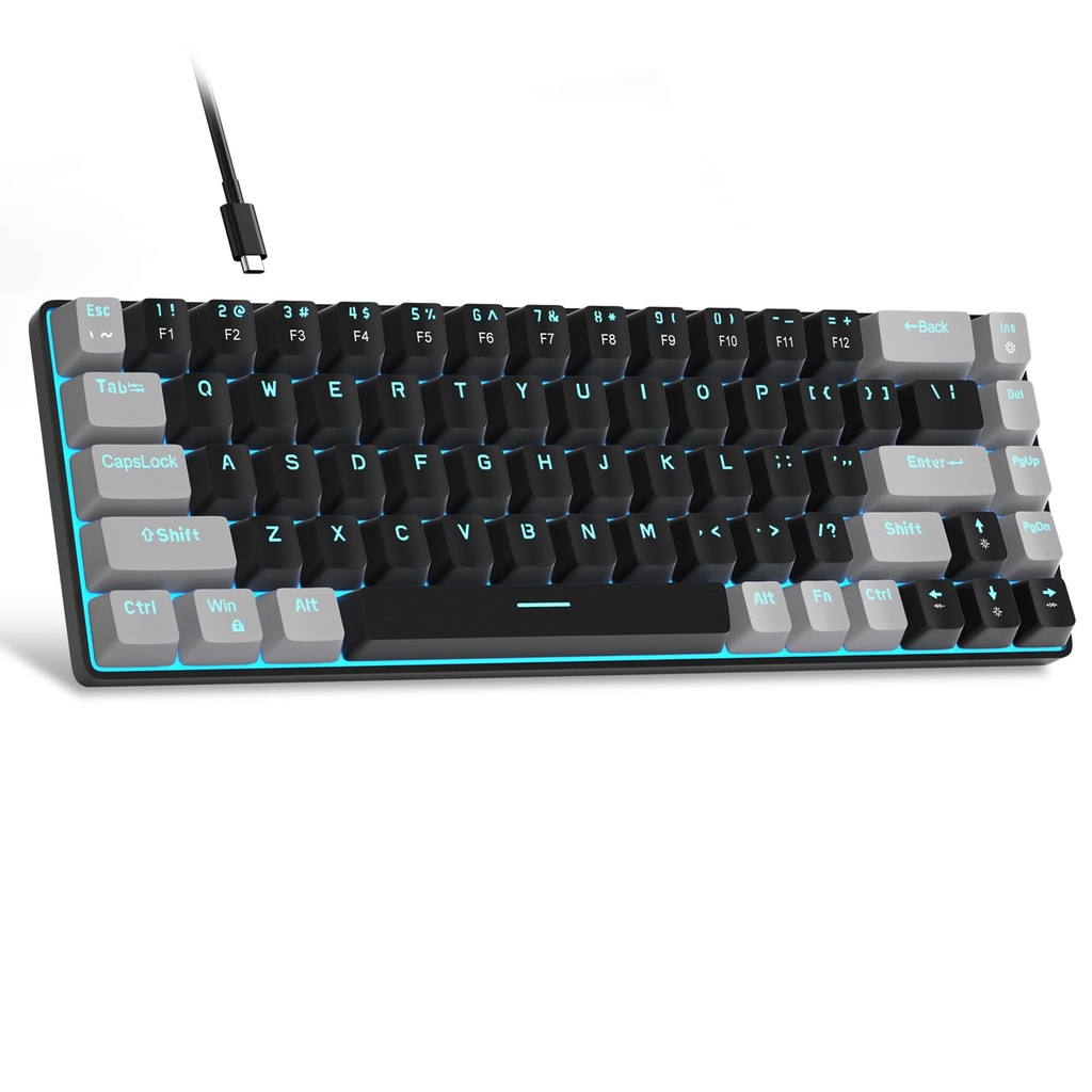 MageGee MK-Box - Teclado mecánico portátil 60% para juegos, retroiluminación LED, compacto, 68 teclas, mini teclado de oficina con cable con interruptor rojo para Windows portátil, PC, Mac, negro y