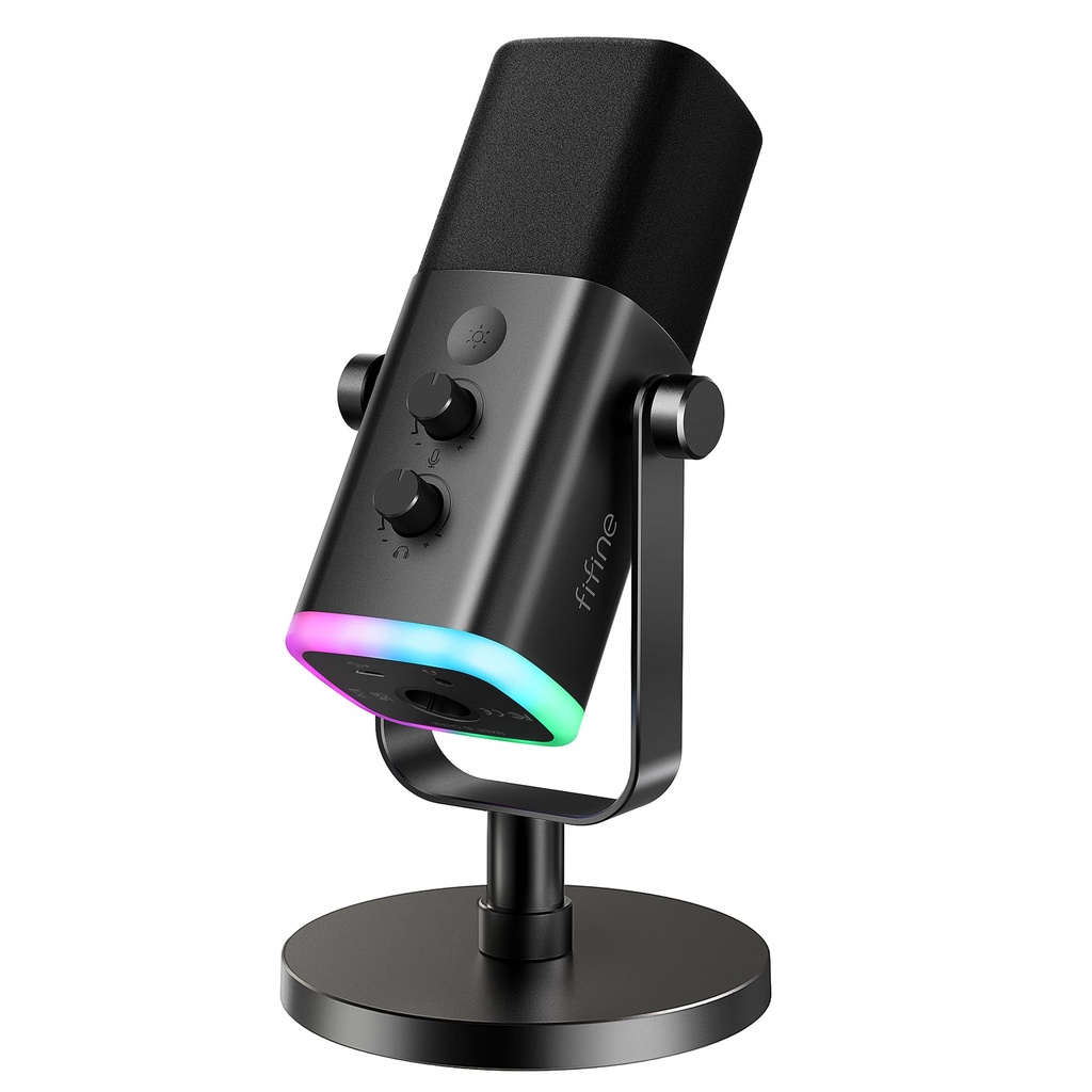 Microfono FIFINE AM8 Negro - Conexion XLR/USB - Iluminacion RGB - Con Conector para auriculares.