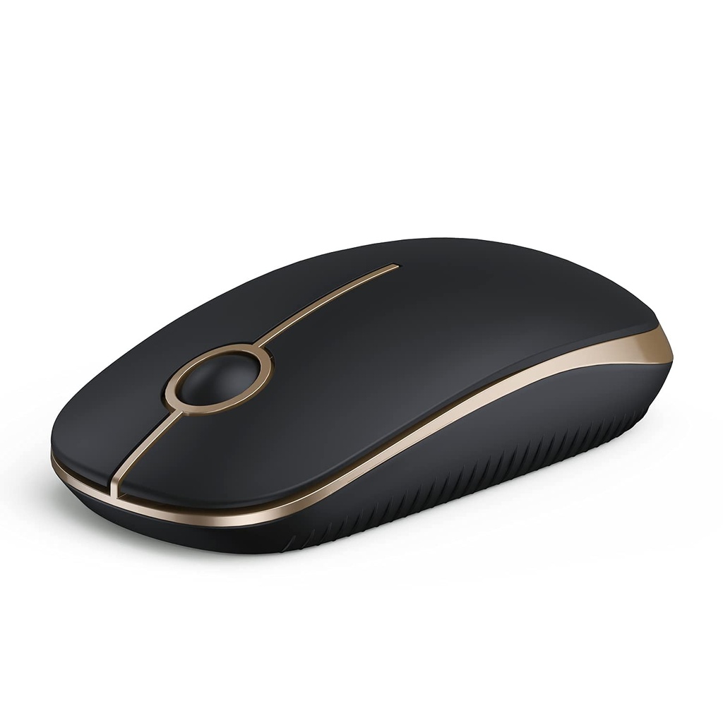 Vssoplor - Mouse inalámbrico, 2.4 G, delgado y portátil, con nano receptor, silencioso y óptico para portátil, PC, laptop, color negro y dorado