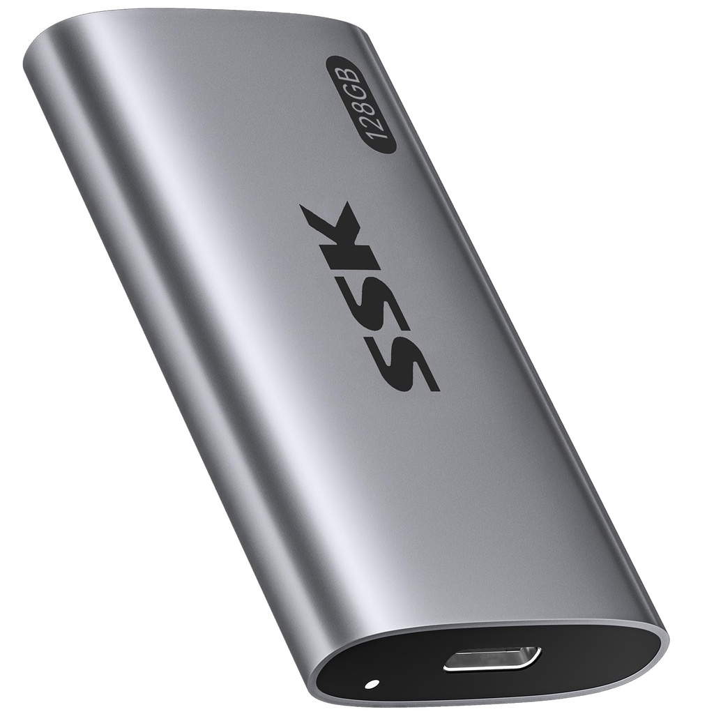 SSK Disco duro externo SSD de 128 GB, SSD portátil de hasta 550 MB/s, unidades de estado sólido rápidas, unidad externa USB 3.2 Gen2 para iPhone 15/Pro, Windows, Mac, Android con luz LED, Trim, Smart