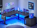 SEDETA - Escritorio de pie en forma de L con archivador, 3 cajones, toma de corriente | 63 x 53'' Electric Height Adjustable Gaming Computer Desk with Led Lights for Home Office, Gaming Room, Black 