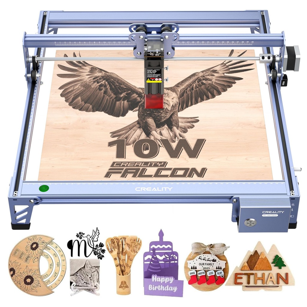 Creality Falcon Máquina grabadora láser de 10 W, máquina de grabado láser de alta precisión de 0.002 in, cortadora láser de 72 W y máquina grabadora para madera, metal, acrílico, cuero, espacio