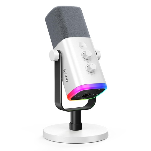 [MCRF-00009094] Microfono FIFINE AM8 Blanco - Conexion XLR/USB - Iluminacion RGB - Con Conector para auriculares.