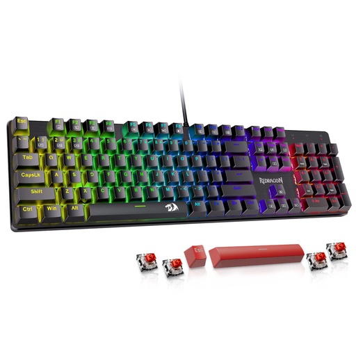 [TCL-00012374] Redragon Teclado mecánico para juegos con cable, 11 modos retroiluminados programables, interruptor rojo (SINDRI)