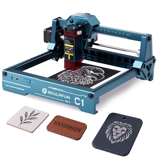 [PR-00394] SCULPFUN Mini máquina de grabado láser C1 - Grabador láser portátil de 3 W para principiantes, 0.002 in de alta precisión, Plug and Play, ideal para bricolaje madera, acrílico y cuero, área de grabado de 5.906 x 5.118 in 